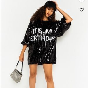 Black Sequin “It’s my birthday” One Size Dress